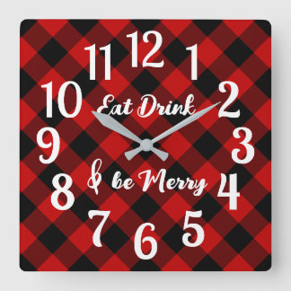 Relógio Quadrado Red Black Buffalo Gingham Check Acrywall Clock