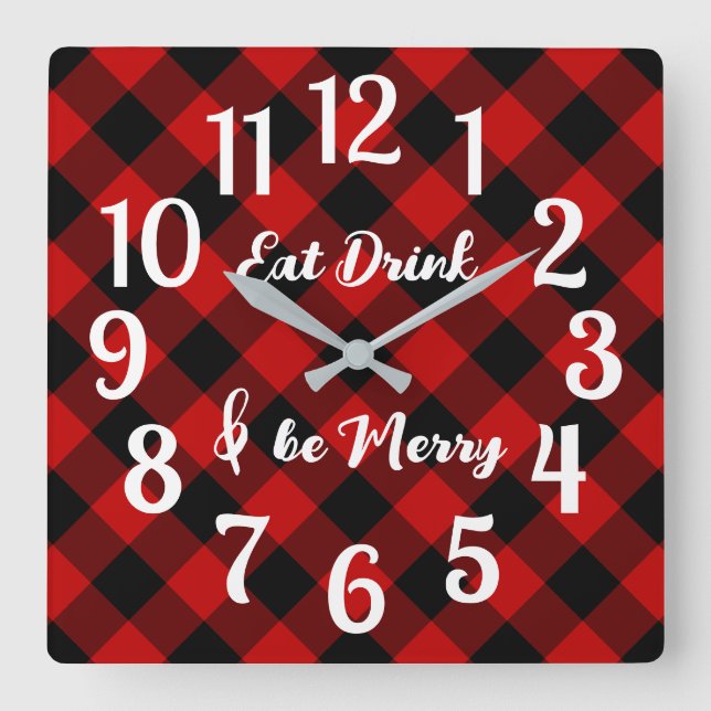 Relógio Quadrado Red Black Buffalo Gingham Check Acrywall Clock (Frente)