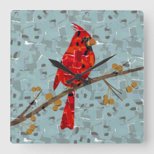 Relógio Quadrado Red Cardinal, a ave do Natal