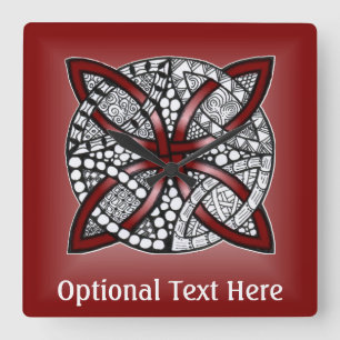Relógio Quadrado Red Celtic Knot Arte Original