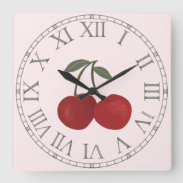 Relógio Quadrado Red Cherries Fruit Illustration 