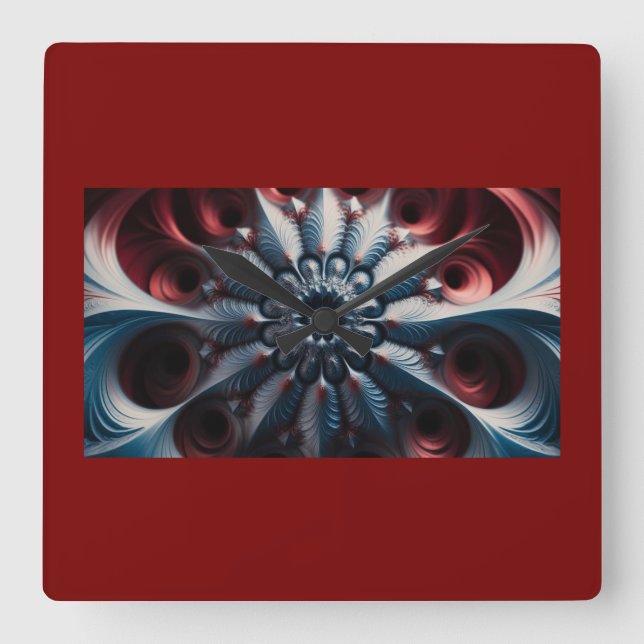 Relógio Quadrado Red E Silver Juliabrot Fractal (Frente)