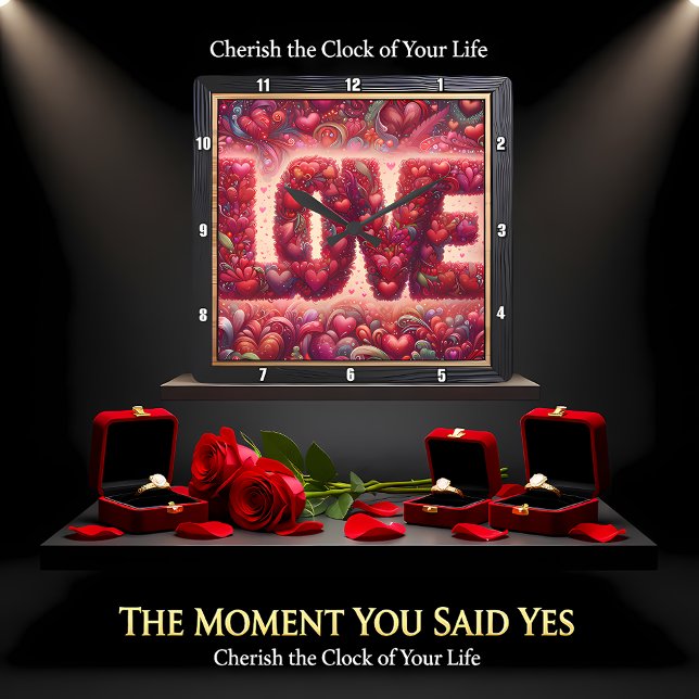 Relógio Quadrado Red Heart Mosaic Love Wall (Criador carregado)