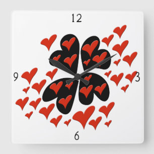 Relógio Quadrado Red on Black Heart Square Wall Clock