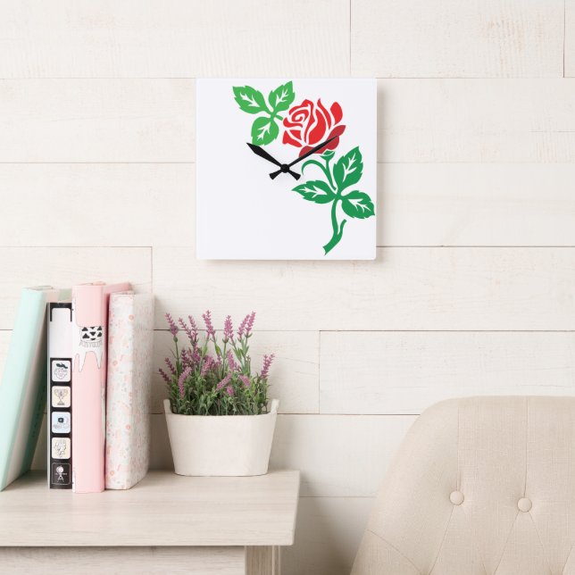 Relógio Quadrado Red Rose Flower Design – Classic Floral Beauty (Sala de leitura)