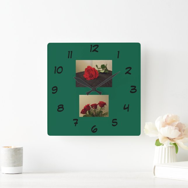 Relógio Quadrado Red Roses Acrylic Wall Clock (Lar)