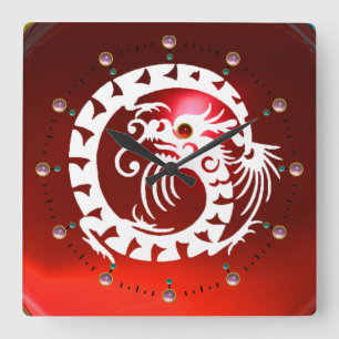 RELÓGIO QUADRADO RED RUBY AND WHITE SNAKE DRAGON ,PINK  GEMSTONES