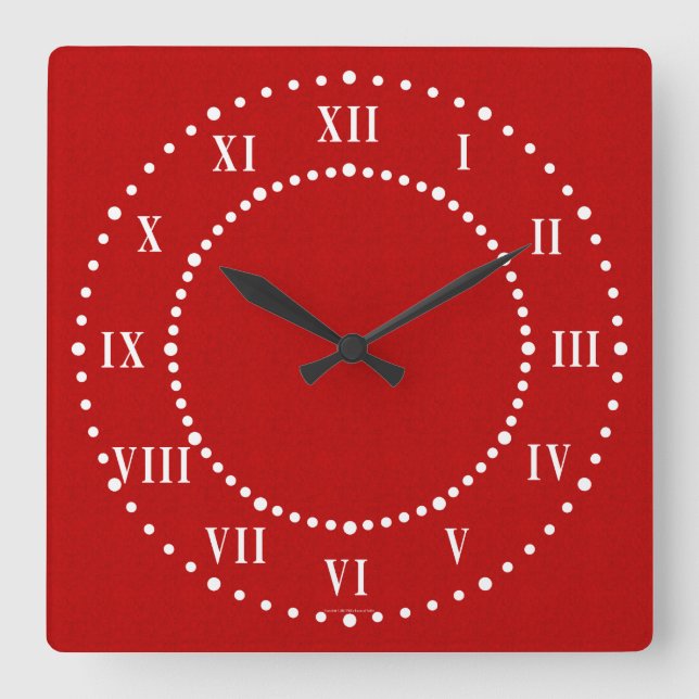 Relógio Quadrado Red Satin Look Roman Numerals Wall Clock (Frente)