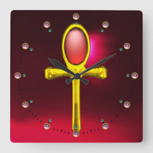 Relógio Quadrado RED TALISMAN, Ruby Gemstones, Black