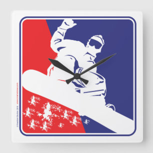 Relógio Quadrado Red White e Blue Snowboarder
