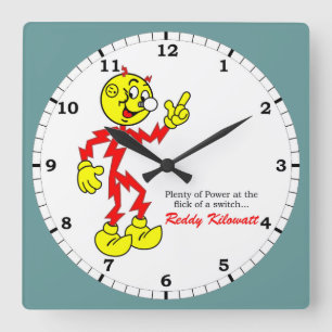Relógio Quadrado Reddy Kilowatt Apontando, movimento de um interrup