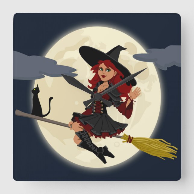 RELÓGIO QUADRADO REDHEADED HALLOWEEN WITCH (Frente)