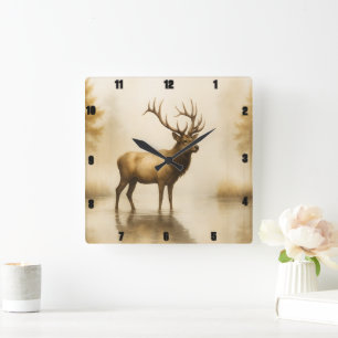 Relógio Quadrado Regal Elk Impressionante Antlers Mistura Água