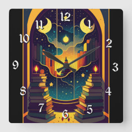 Relógio Quadrado Reino Magical De Livros