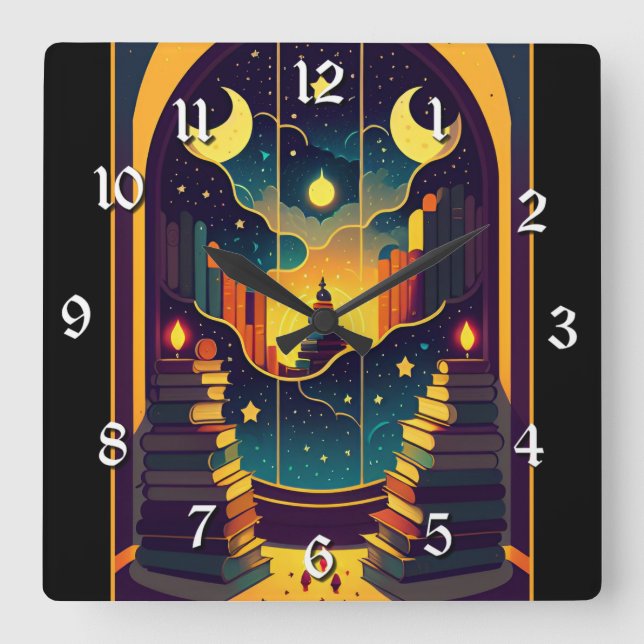 Relógio Quadrado Reino Magical De Livros (Frente)