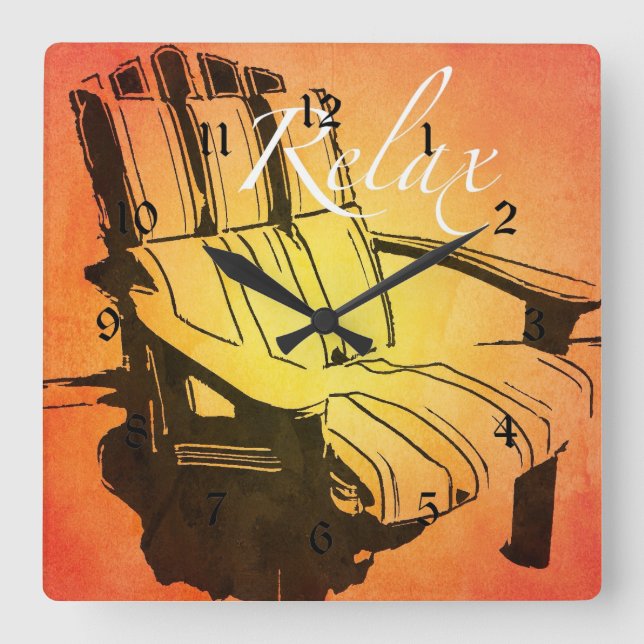 Relógio Quadrado Relaxe Red Orange Adirondack Cadeira Summer Beach (Frente)