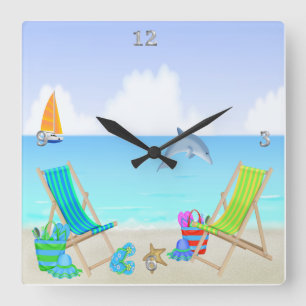 Relógio Quadrado Relaxing Beach Square Wall Clock