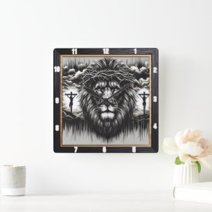 Relógio Quadrado Religioso do Calvário do Leão cristo