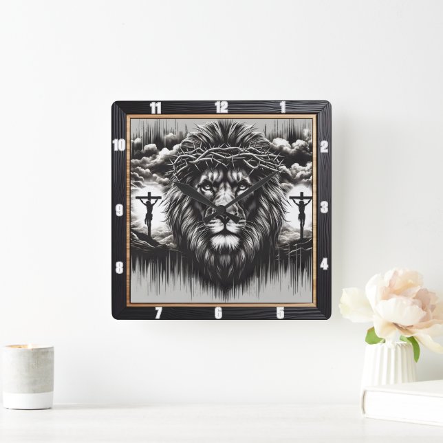 Relógio Quadrado Religioso do Calvário do Leão cristo (Lar)