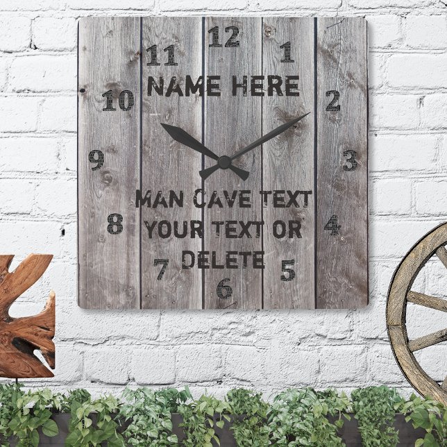 Relógio Quadrado Relógios de caverna russa personalizados para ele (Man Cave Decor. Personalized, Rustic Wall Clock. Farmhouse kitchen clock. Man Cave Garage Decor. )