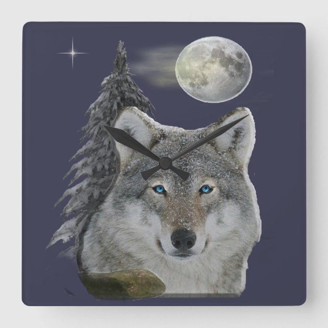 Relógio Quadrado relógios de lobo (Frente)