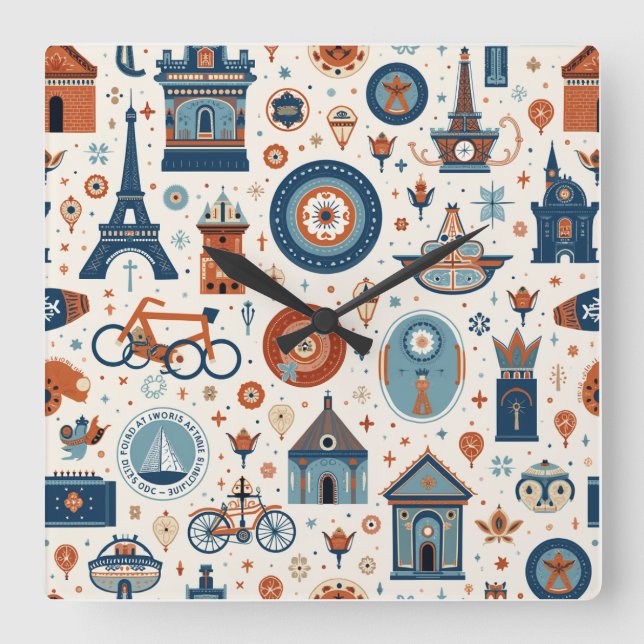 Relógio Quadrado Relógios de Olimpiadas de Paris (Frente)