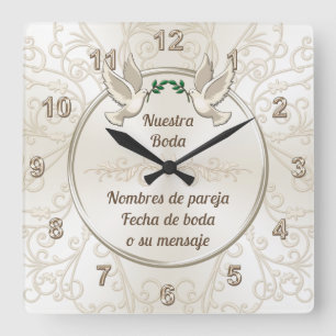 Relógio Quadrado Reloj de boda, personalizado em español