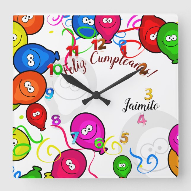 Relógio Quadrado Reloj de Pared con Feliz Cumpleaños personalizados (Frente)