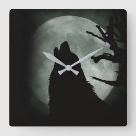 Relógio Quadrado Reloj de Pared - Lobo Aullando a la luna Llena 