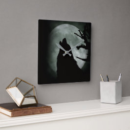Relógio Quadrado Reloj de Pared - Lobo Aullando a la luna Llena 