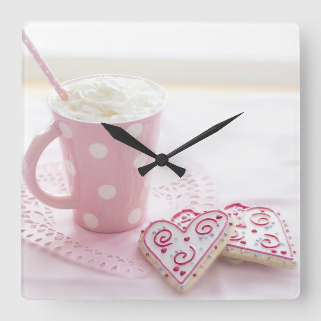 Relógio Quadrado reloj de pared rosado (Frente)