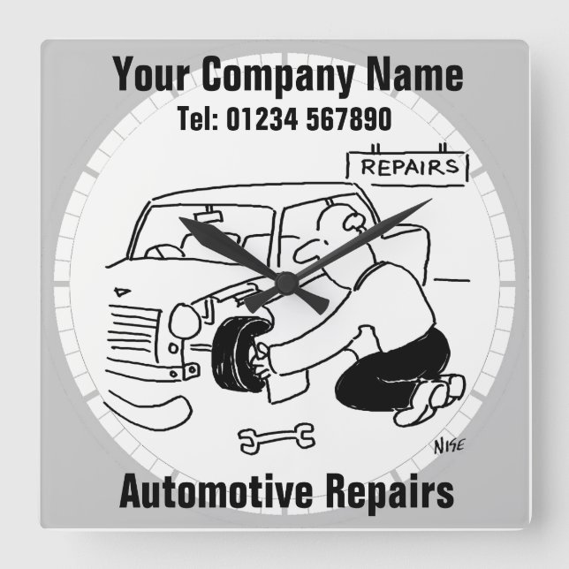 Relógio Quadrado Reparos Automotivos (Frente)