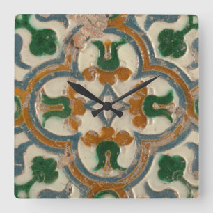 Relógio Quadrado Repro Espanhol Geométrico Azulejos Floral