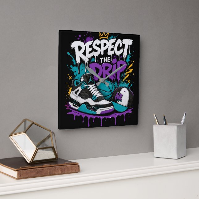 Relógio Quadrado Respeite o Estilo de Basquete (Escritório)