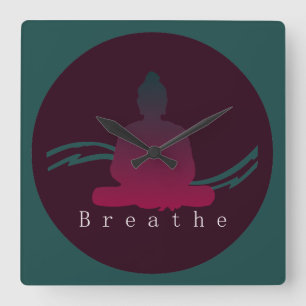 Relógio Quadrado "Respire" Buddha. bonito