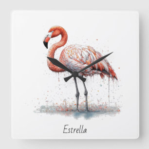 Relógio Quadrado Resplendor do Flamingo: Arte em Aquarela, personal