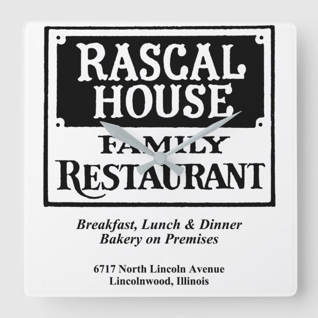 Relógio Quadrado Restaurante da família Rascal House, Lincolnwood,  (Frente)