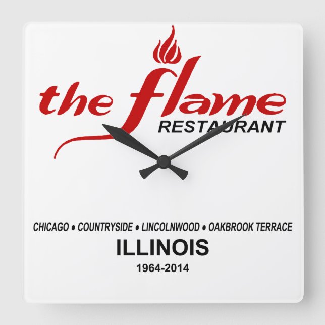 Relógio Quadrado Restaurantes Flame de Illinois (Frente)