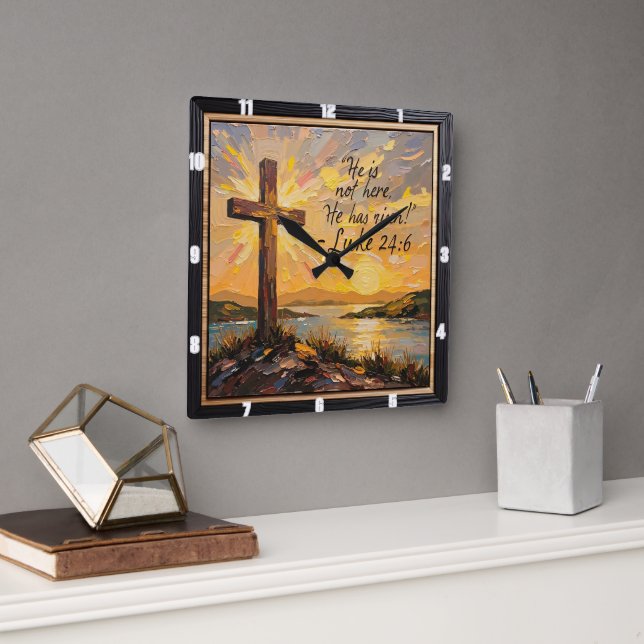 Relógio Quadrado Resurrection's Light: Luke 24:6 (Escritório)