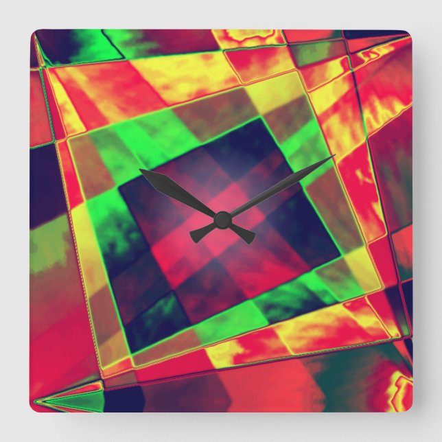 Relógio Quadrado Retângulos inclinados e desgastados sobrepostos (Frente)