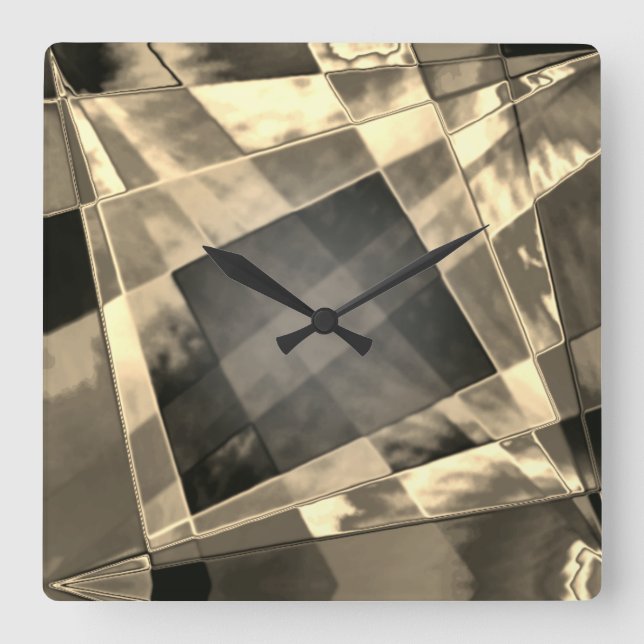 Relógio Quadrado Retângulos inclinados em tons de madeira ou bege? (Frente)