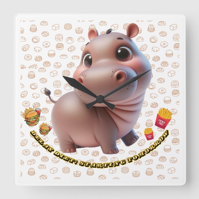 Relógio Quadrado Retardo Dieta: Começando Amanhã (Frente)