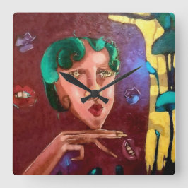 Relógio Quadrado Retrato colorido da Abstrato - Pintura a óleo