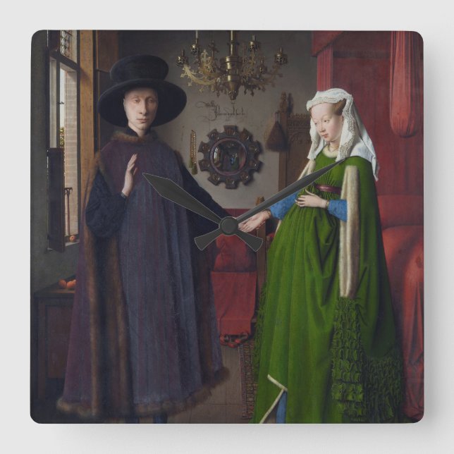 Relógio Quadrado Retrato de Arnolfini - Jan van Eyck (Frente)