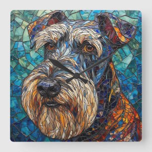 Relógio Quadrado Retrato de Cachorro em Mosaico Colorido