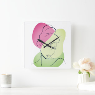 Relógio Quadrado Retrato de Cara Feminino
