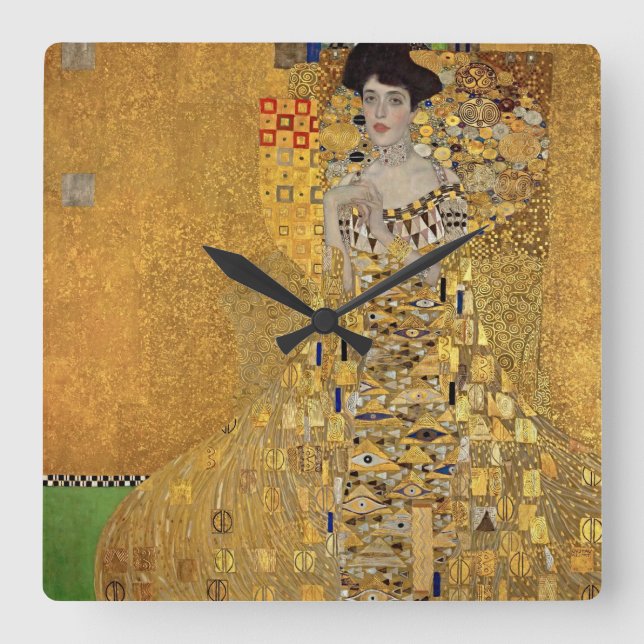 Relógio Quadrado Retrato de Gustav Klimt de Adele Bloch-Bauer (Frente)