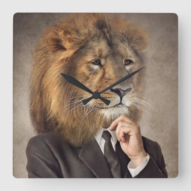Relógio Quadrado Retrato de Um Leão (Frente)