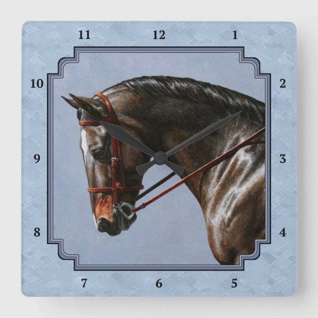 Relógio Quadrado Retrato do Cavalo de Brown Bay Oldenburg (Frente)