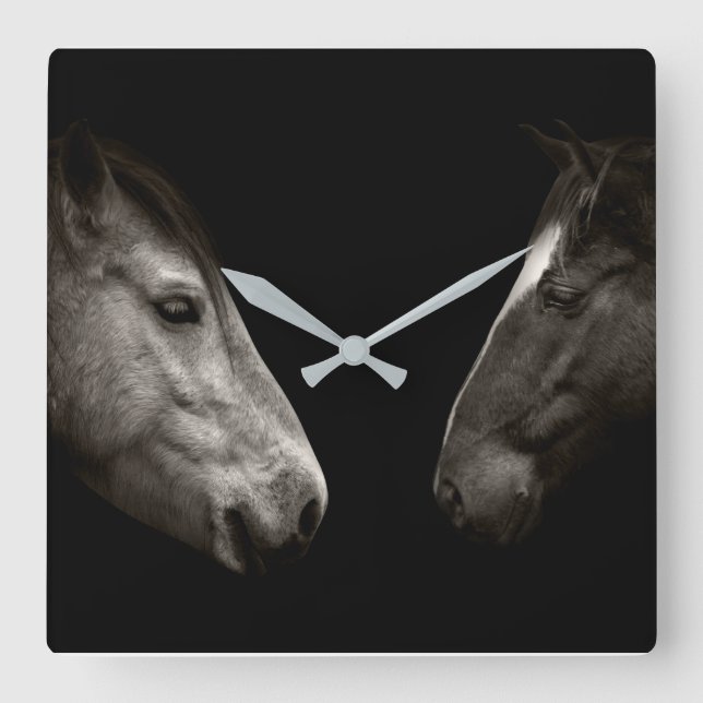 Relógio Quadrado Retrato dos cavalos (Frente)